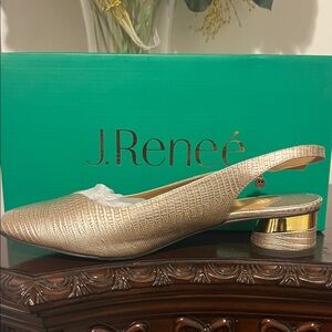 J.Renee Gold Textured Slingback Heels